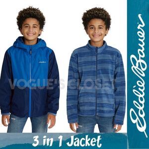 NEW! Eddie Bauer 3 in 1 Jacket Size S(7-8) WaterResistant Outer&Inner Fleece Jkt